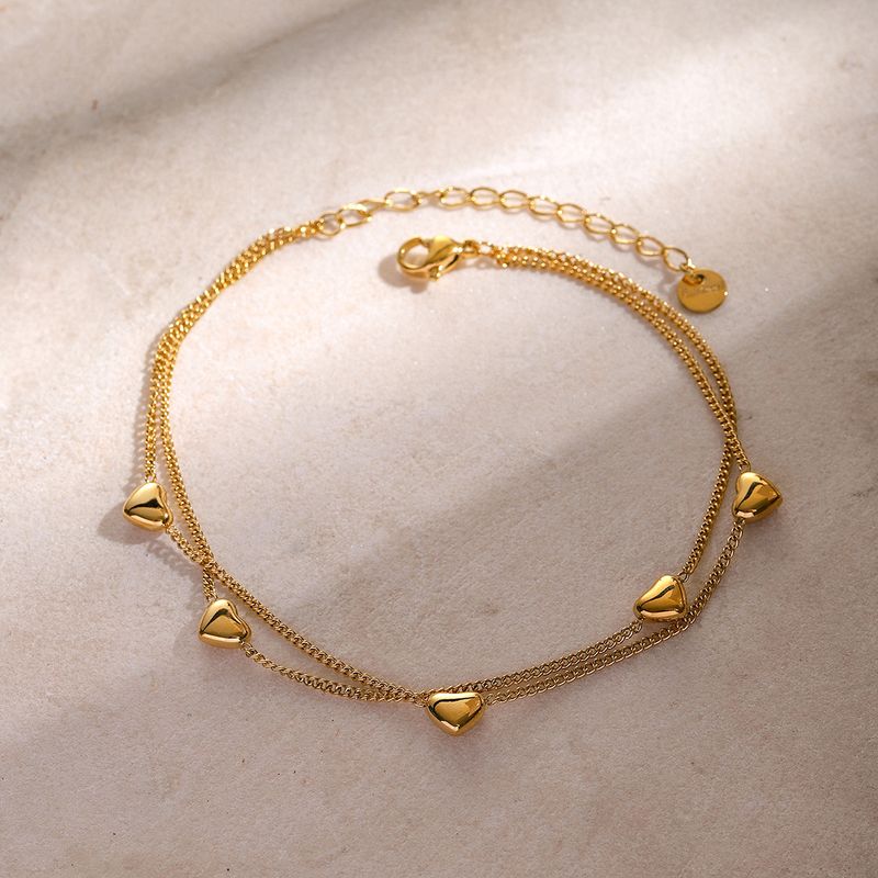 IG Style Hawaiian Heart Shape Solid Color 304 Stainless Steel Plating 16K Gold Plated Women's Anklet