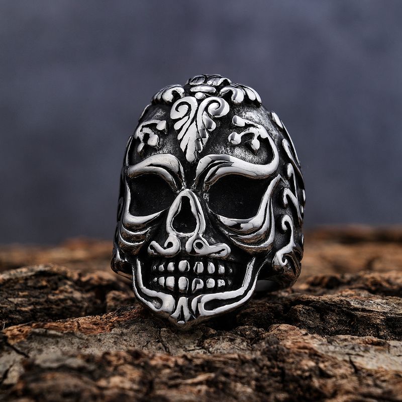 Hip-Hop Streetwear Geometric Skull 304 Stainless Steel Men's Rings
