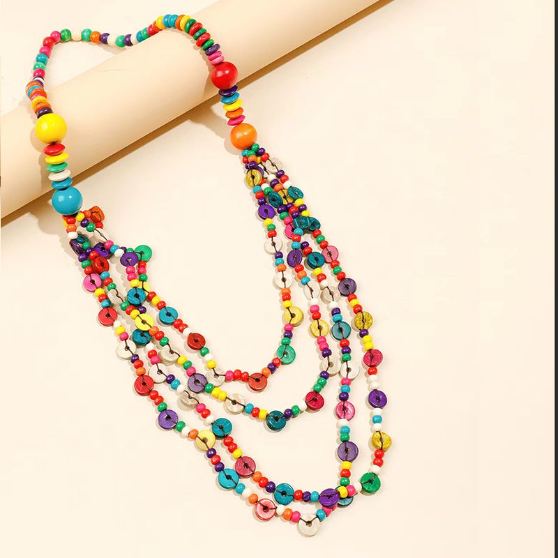 Simple Style Classic Style Color Block Wooden Beads Coconut Shell Charcoal Women's Layered Necklaces