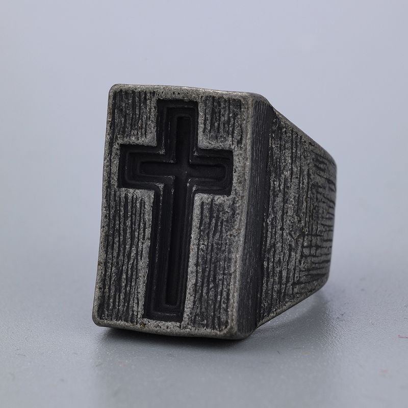 Hip-Hop Streetwear Geometric Cross 304 Stainless Steel Men's Rings