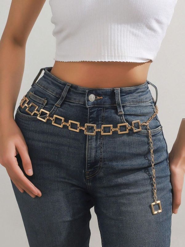 Modern Style Square Alloy Women's Chain Belts