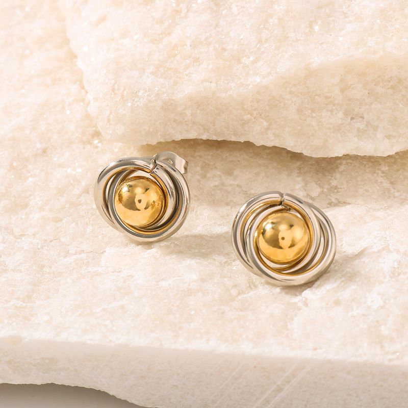 1 Pair Vintage Style Modern Style Classic Style Ball Plating 304 Stainless Steel 18K Gold Plated Ear Studs