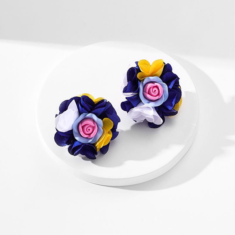 1 Pair Original Design Handmade Flower Alloy Cloth Resin Ear Studs
