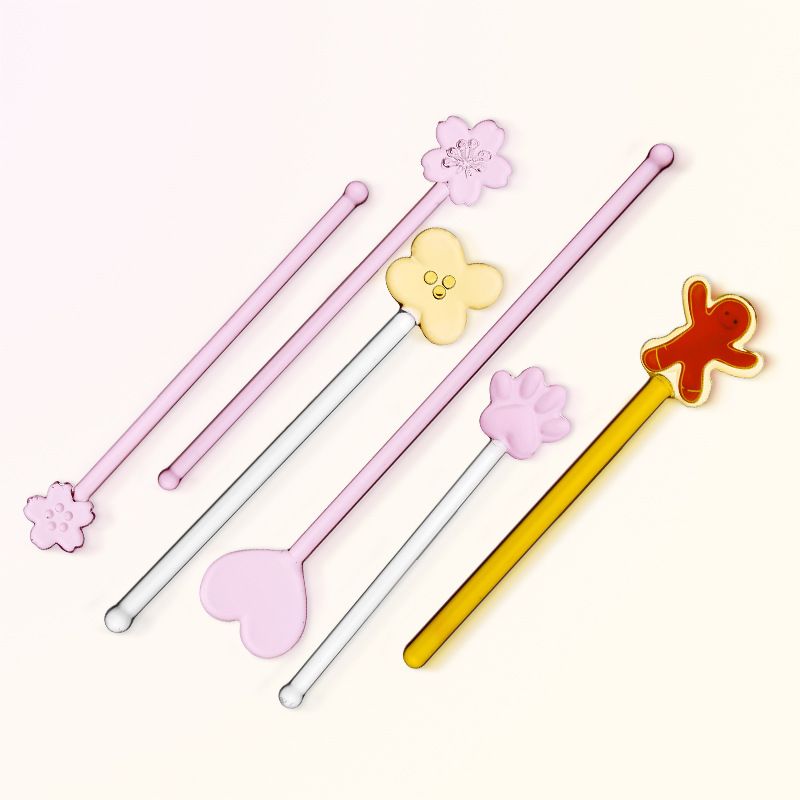 Cute Cartoon Flower Heat-Resistant Glass Stirring Rod 1 Piece