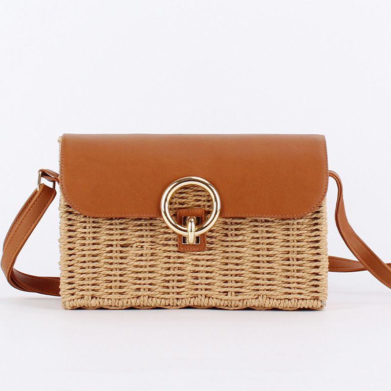 Women's Small Straw Geometric Elegant Basic Lock Clasp Straw Bag