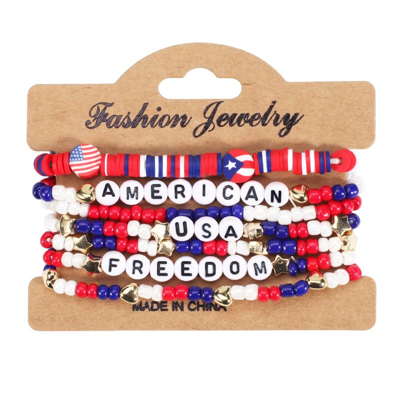 Wholesale Jewelry Simple Style Classic Style American Flag Soft Clay Beaded Bracelets