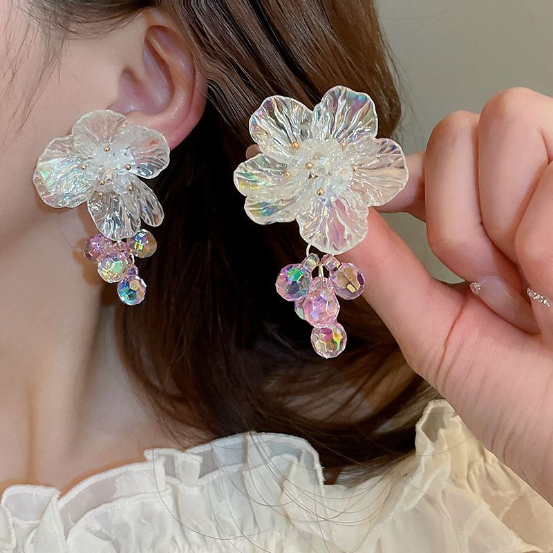 1 Pair Elegant Sweet Flower Crystal Arylic Drop Earrings