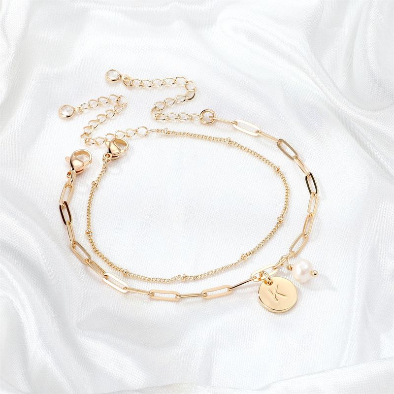 Copper Casual Classic Style Pearl Letter Bracelets