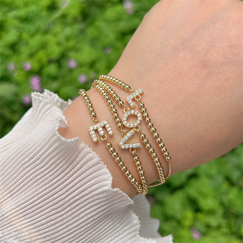 Copper 18K Gold Plated Casual Simple Style Classic Style Plating Inlay Letter Zircon Bracelets