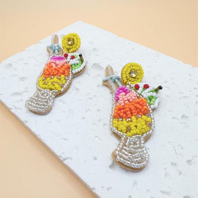 1 Pair Exaggerated Cup Beaded Seed Bead Drop Earrings