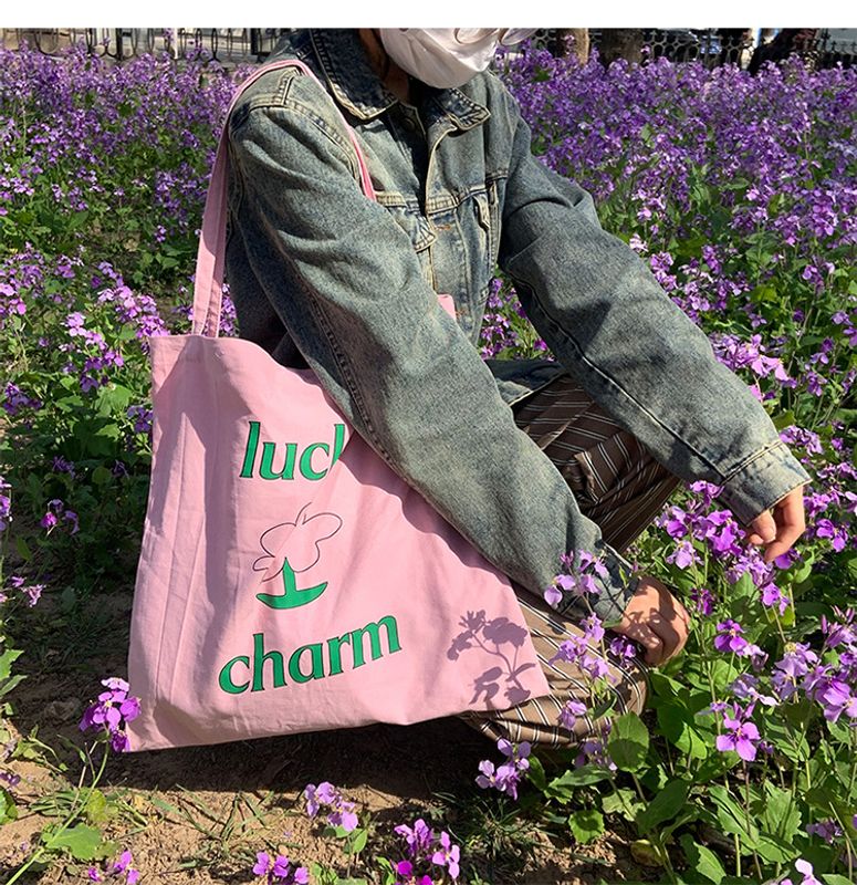 Mujeres Grande Lienzo Letra Flor Básico Hebilla Magnética Bolsa De Lona