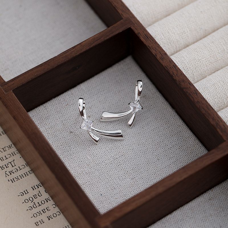 1 Pair Simple Style Bow Knot Inlay Sterling Silver Zircon Ear Studs