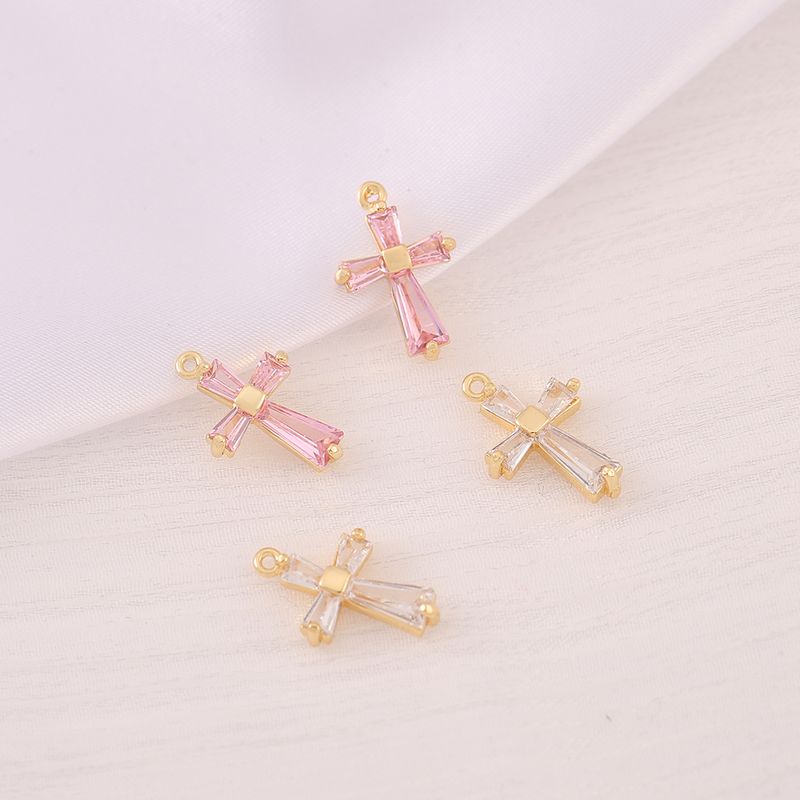 1 Piece 12 * 18mm Copper Zircon 18K Gold Plated Cross Polished Pendant
