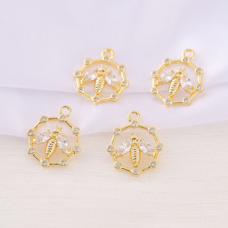 1 Piece 16 * 19mm Copper Zircon 18K Gold Plated Bee Polished Pendant