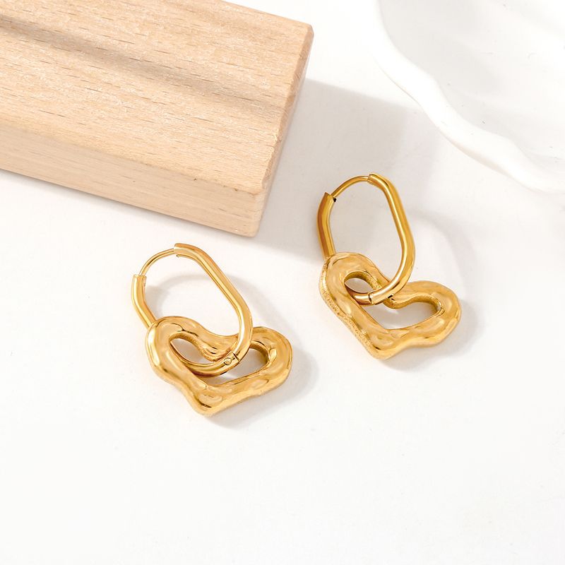 1 Par Estilo Simple Forma De Corazón Acero Inoxidable 316 Chapados en oro de 18k Pendientes De Gota