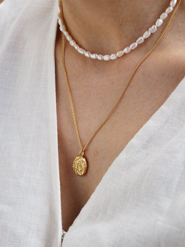 304 Stainless Steel Natural Pearls Vary In Size, Please Consider Carefully Before Ordering! 18K Gold Plated Elegant Beach Tropical Beaded Geometric Necklace