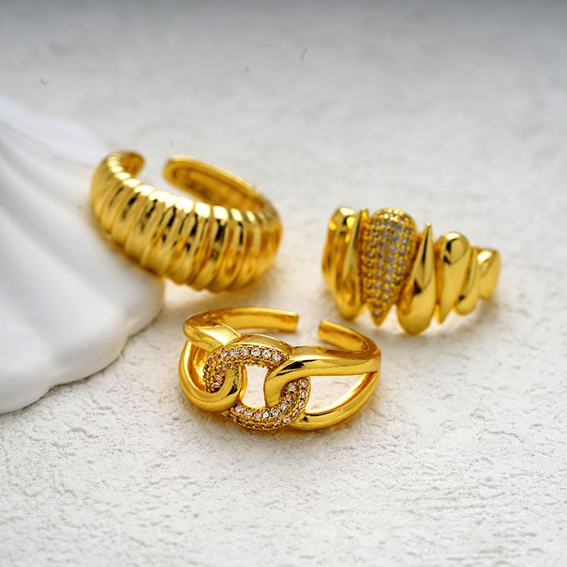Kupfer Vergoldet Klassisch Retro Luxuriös Überzug Einfarbig Zirkon Offener Ring