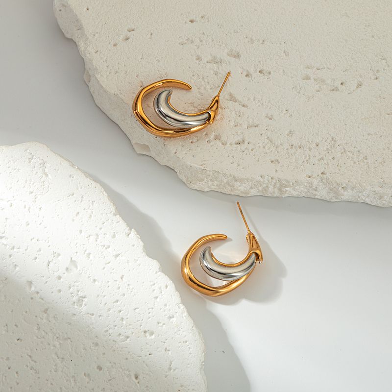 1 Pair Simple Style Classic Style Moon Plating 304 Stainless Steel 14K Gold Plated Ear Studs