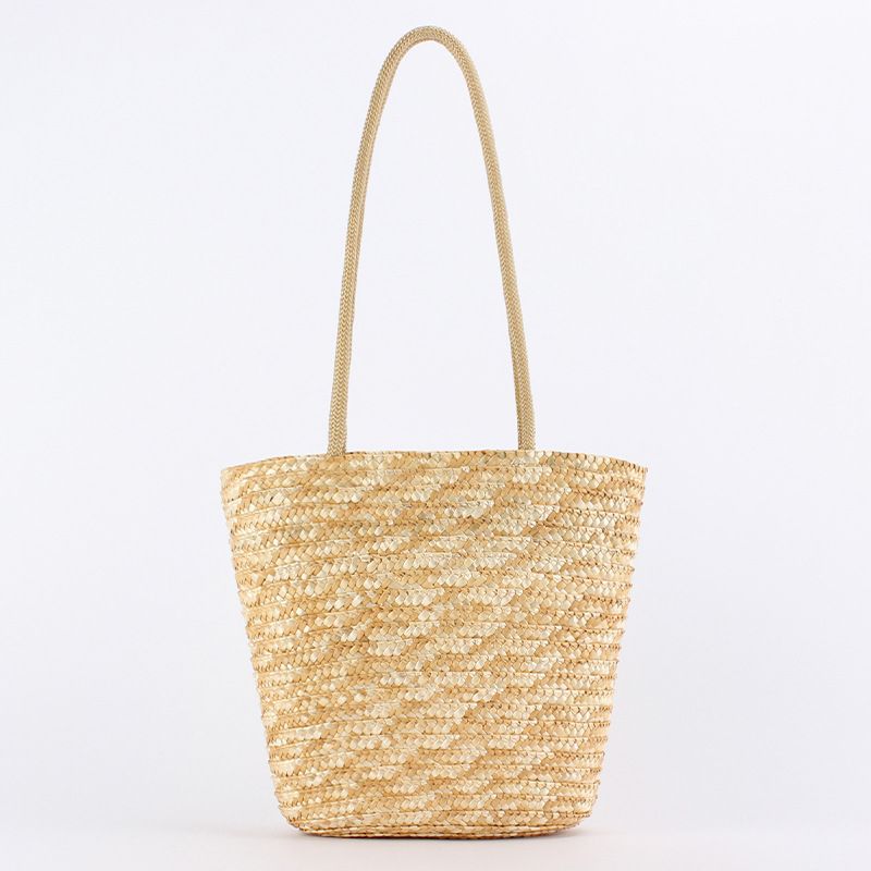Women's Medium Straw Solid Color Elegant Beach Zipper Straw Bag