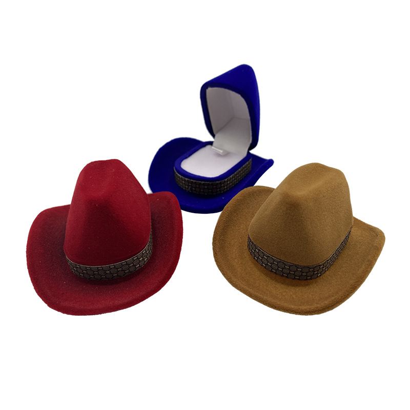 Cartoon Style Cowboy Hat Plastic Flocking Jewelry Boxes
