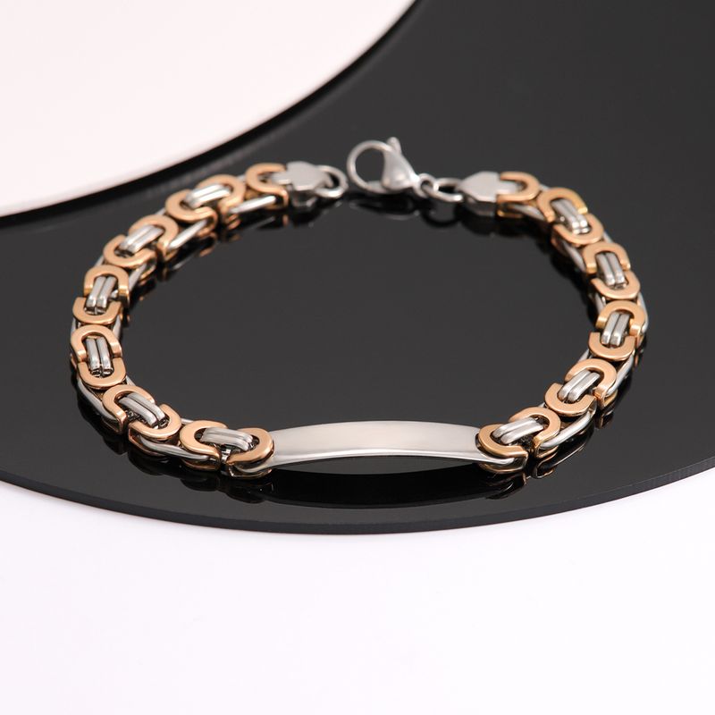 304 Stainless Steel Rose Gold Plated Hip-Hop Rock Punk Color Block Bracelets