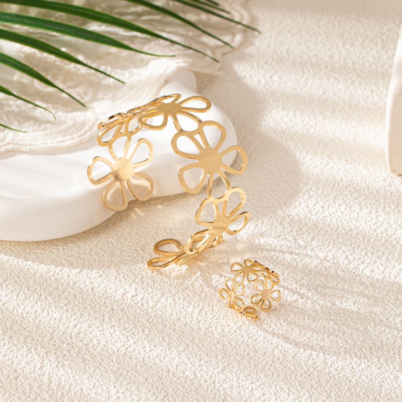 Basic Modern Style Classic Style Flower 14K Gold Plated Alloy Wholesale Rings Bracelets Jewelry Set