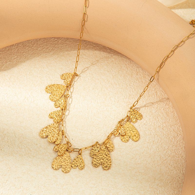 304 Stainless Steel Gold Plated Elegant Lady Streetwear Tassel Heart Shape Pendant Necklace