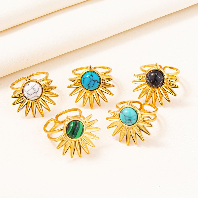 304 Stainless Steel 18K Gold Plated Ethnic Style Classic Style Inlay Geometric Artificial Gemstones Imitating Stone Rings