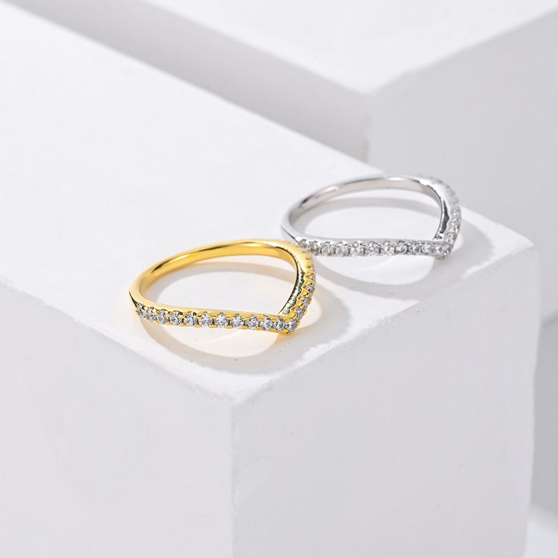 Sterling Silber 14 Karat Vergoldet Weißgold Plattiert Braut Klassischer Stil Überzug Inlay V-Form Zirkon Ringe