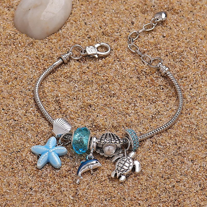 Wholesale Jewelry Vacation Beach Tropical Starfish Dolphin Shell Alloy Rhinestone Copper Rhinestones Enamel Inlay Bracelets