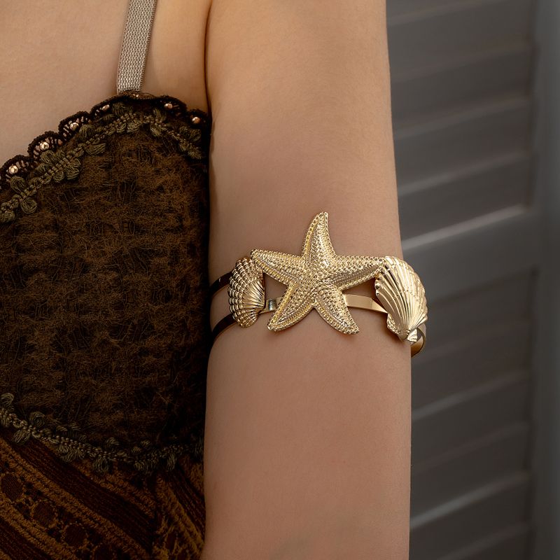 Hip-Hop Vacation Beach Starfish Ocean Shell Alloy Women's Arm Bracelet