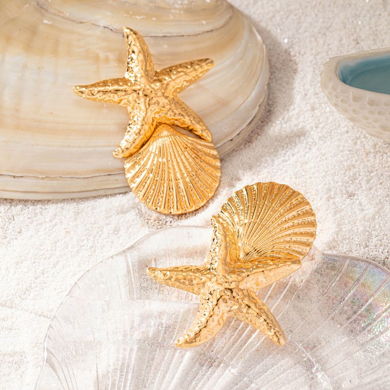 2 Pieces Casual Sweet Starfish Shell Alloy Drop Earrings