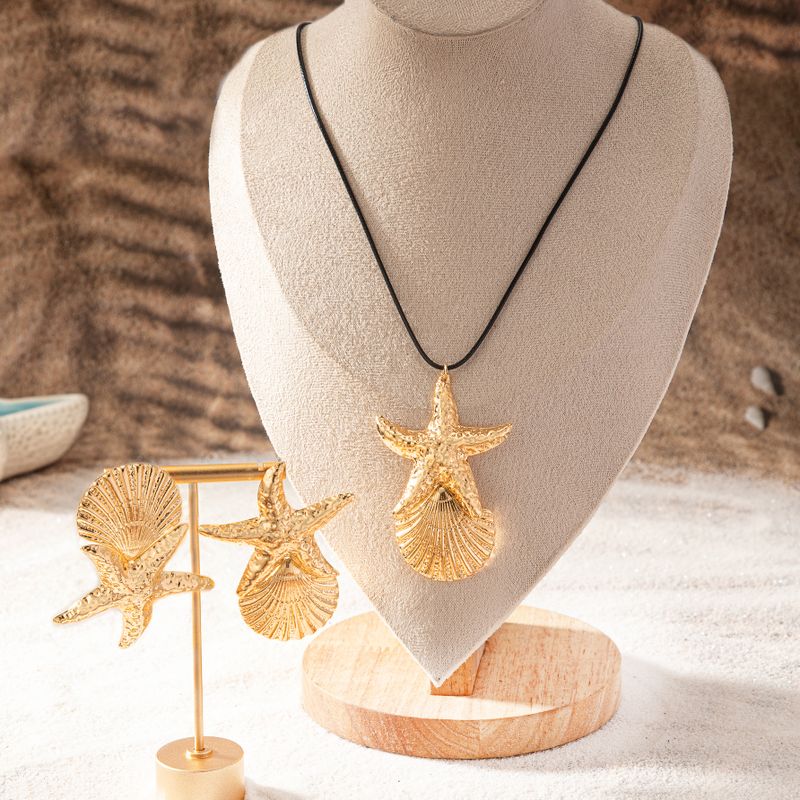 Beach Tropical Simple Style Starfish Shell 14K Gold Plated Alloy Wholesale Bracelets Earrings Necklace