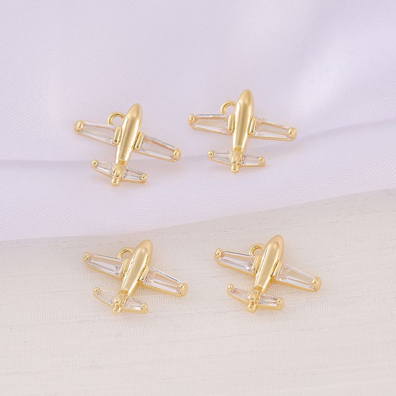 1 Piece 13 * 17mm Copper Zircon 18K Gold Plated Airplane Polished Pendant