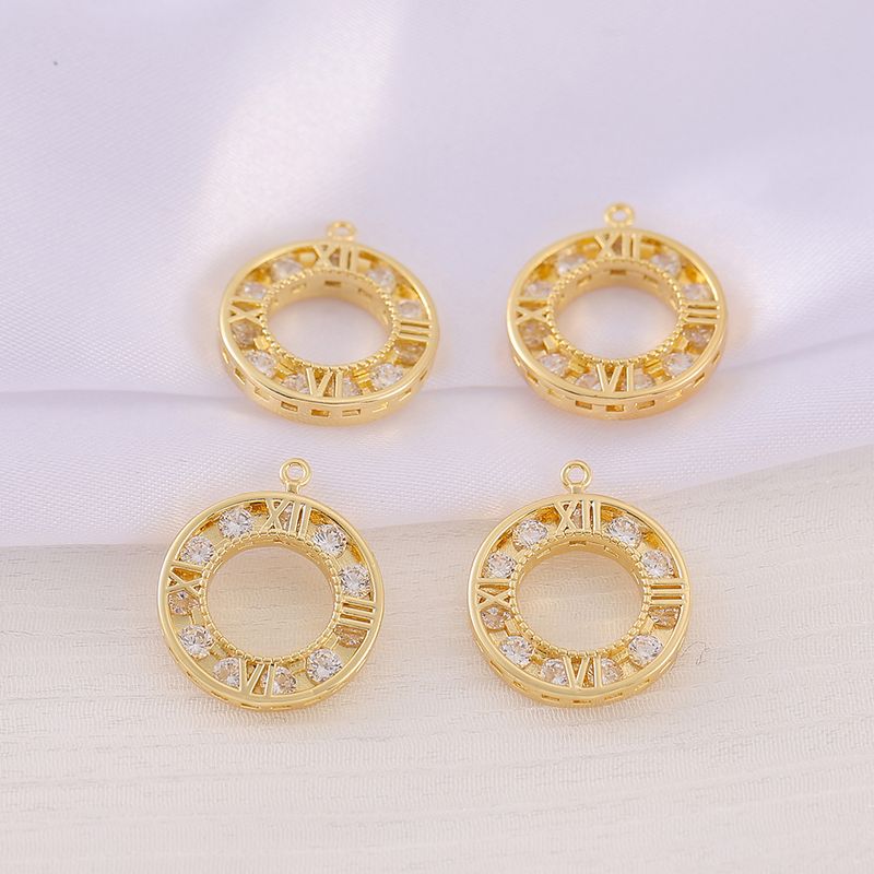 1 Piece 17 * 20mm Copper Zircon 18K Gold Plated Round Number Polished Pendant