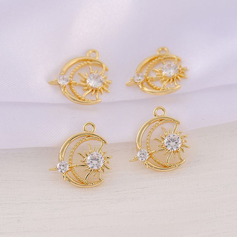 1 Piece 15*15mm Copper Zircon 18K Gold Plated Star Moon Polished Pendant