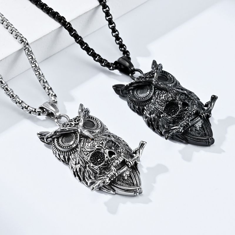 Gothic Cool Style Owl Skull 304 Stainless Steel Men's Pendant Necklace