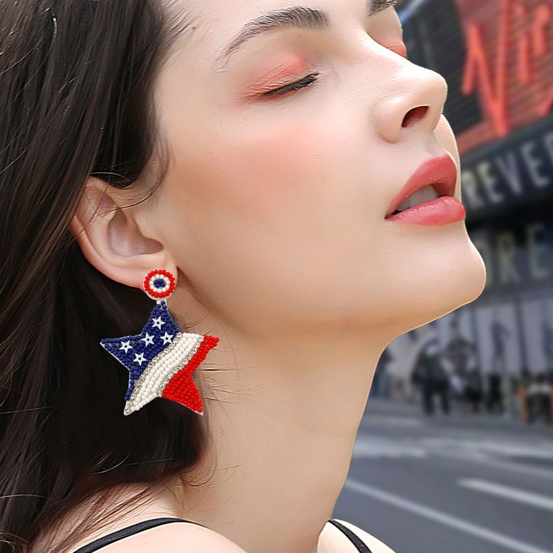 1 Pair Retro Ethnic Style Color Block Beaded Star Glass Drop Earrings