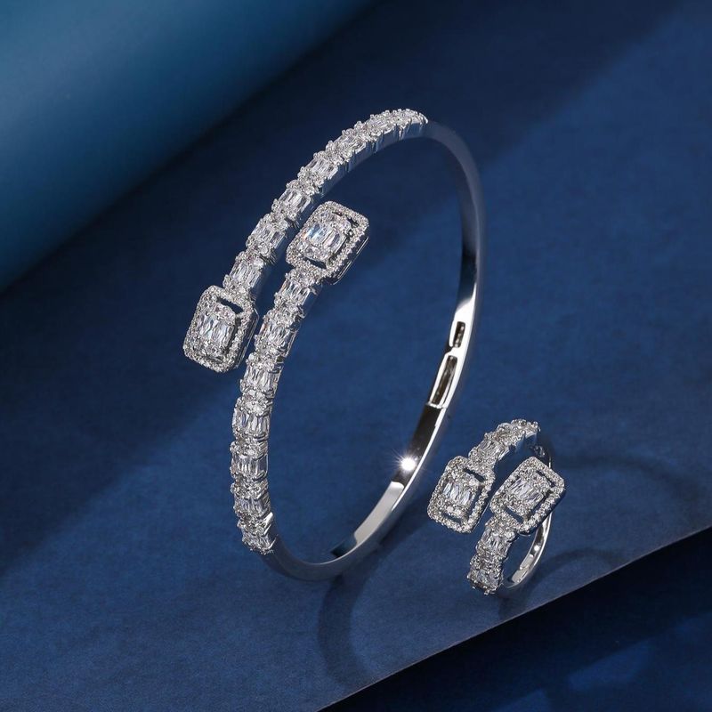 Copper Elegant Lady Inlay Square Zircon Rings Bracelets