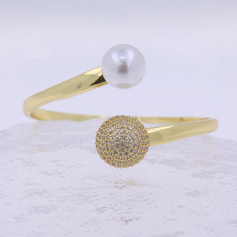 Wholesale Jewelry Elegant Vacation Modern Style Solid Color Plastic Copper Zircon 18K Gold Plated Plating Inlay Bangle