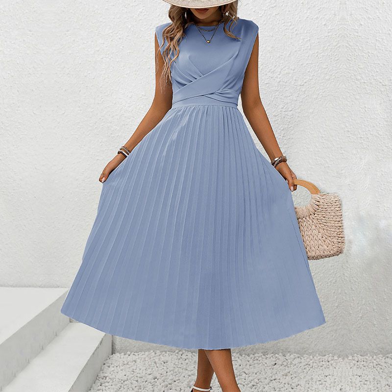 Women's Regular Dress Elegant Round Neck Sleeveless Solid Color Midi Dress Holiday Date