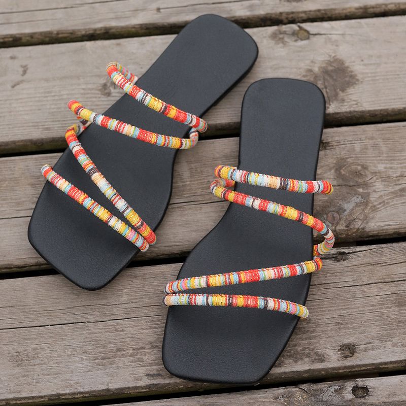 Women's Casual Multicolor Square Toe Beach Sandals