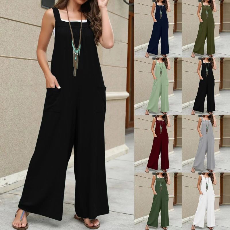 Women's Holiday Daily Simple Style Solid Color Full Length Pocket Jumpsuits