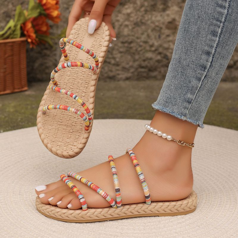 Women's Casual Basic Ethnic Style Multicolor Square Toe Beach Sandals