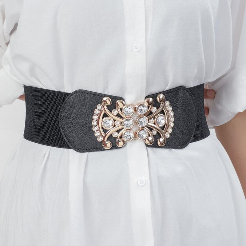 Simple Style Printing Elastic Band Inlay Rhinestones Women's Leather Belts