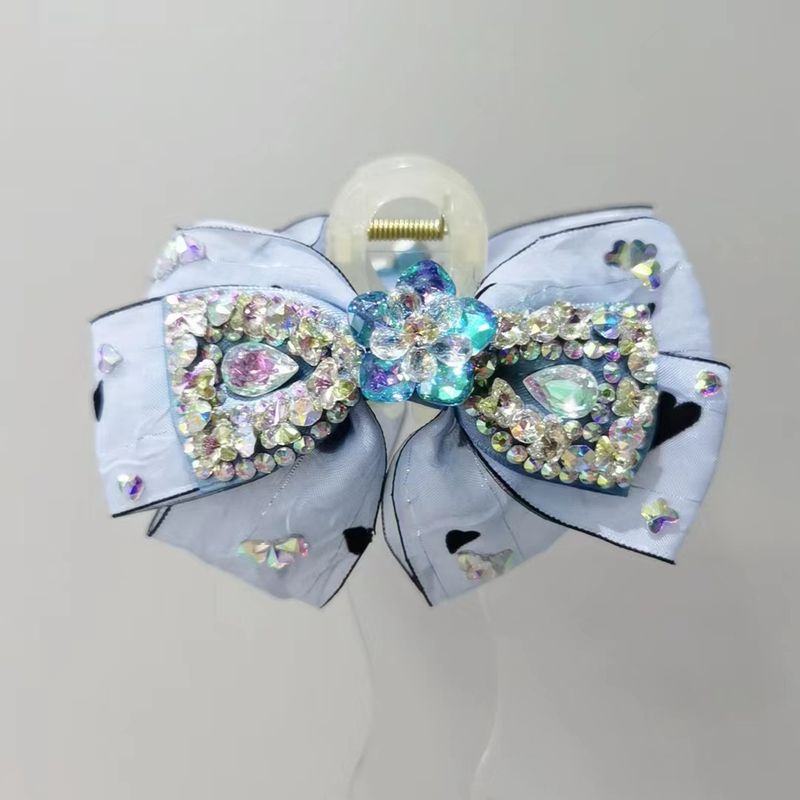 Women's Lady Sweet Korean Style Flower Bow Knot Cloth Bowknot Inlay Rhinestones Hair Claws