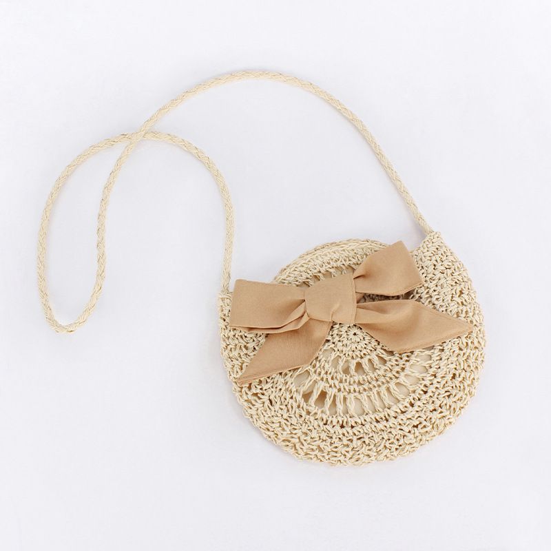 Women's Small Polyester Cotton Straw Bow Knot Vacation Streetwear Zipper Straw Bag