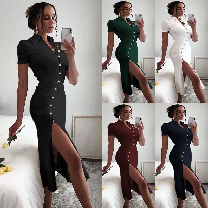Women's Sheath Dress Sexy V Neck Turndown Short Sleeve Solid Color Maxi Long Dress Party Date