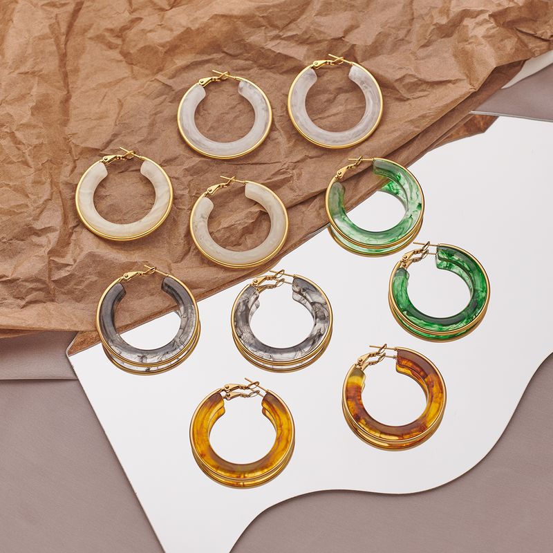 1 Pair Retro Exaggerated Circle Round Plating 304 Stainless Steel Arylic Resin 18K Gold Plated Hoop Earrings