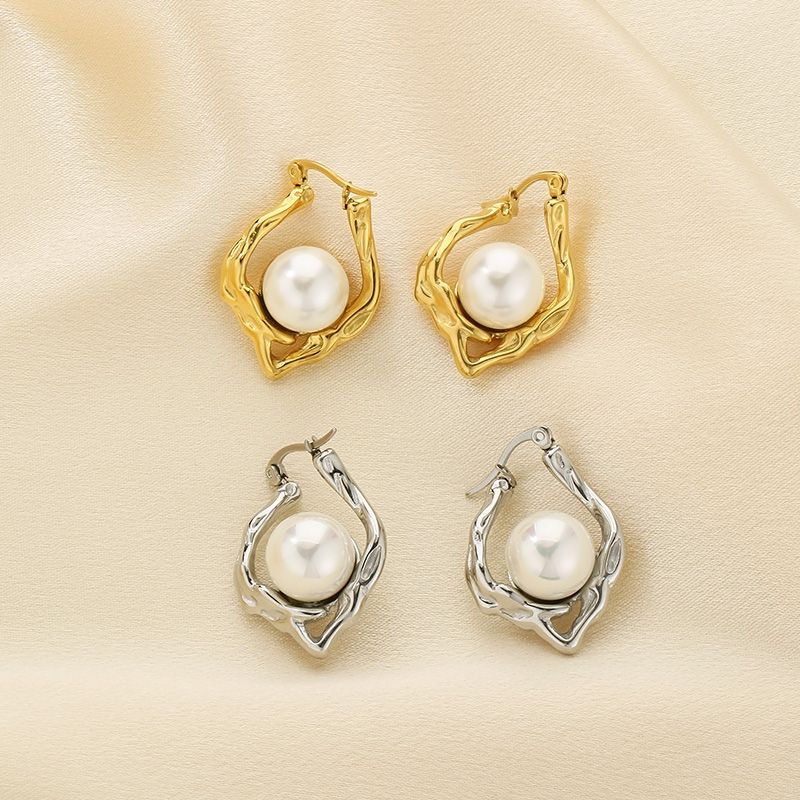1 Pair Simple Style Geometric Plating 304 Stainless Steel 贝壳珠 18K Gold Plated Ear Studs